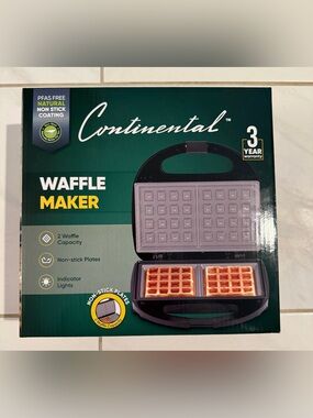 Continental Waffle Maker -2 waffle capacity Green Box with Black Unit NWOT